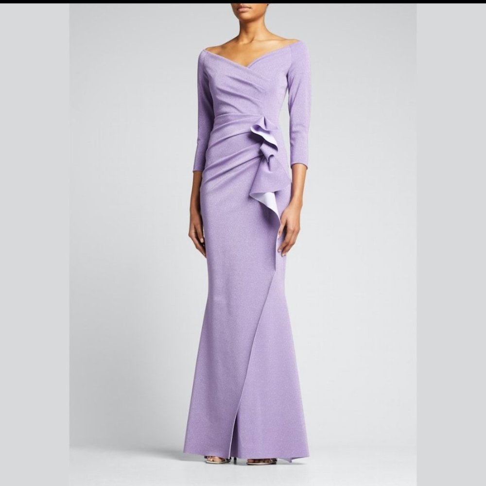 CHIARA BONI LA PETITE ROBE Silveria Off-Shoulder Side-Drape Gown - GREAT conditi